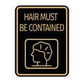 thumbnail image 1 of Signs ByLITA Portrait Round Hair Must Be Contained Door or Wall Sign Durable ABS Plastic | Laser Engraved | Easy Installation | Kitchen | Hygiene Sign (Black Gold) - Medium, 1 of 7