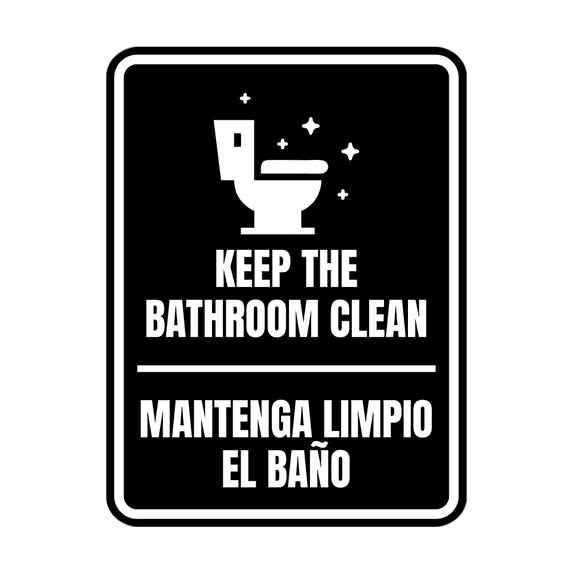 Signs ByLITA Portrait Round Keep The Bathroom Clean Door or Wall Sign | Spanish Bilingual Business And Office Restroom Hygiene Signs (Black) - Medium