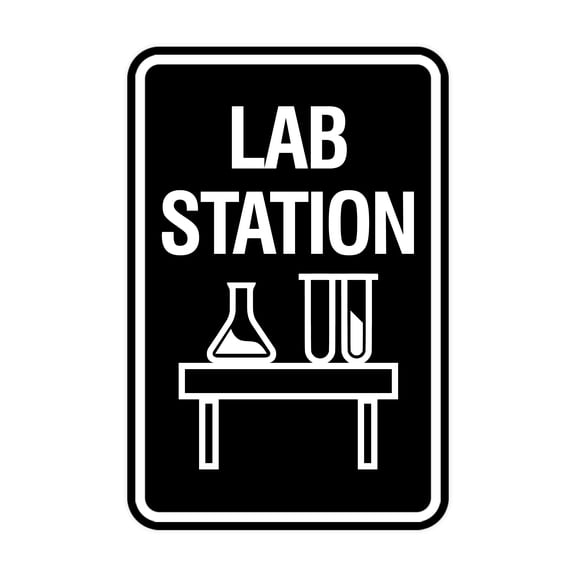 Signs ByLITA Portrait Round Lab Station Sign (Black) - Small