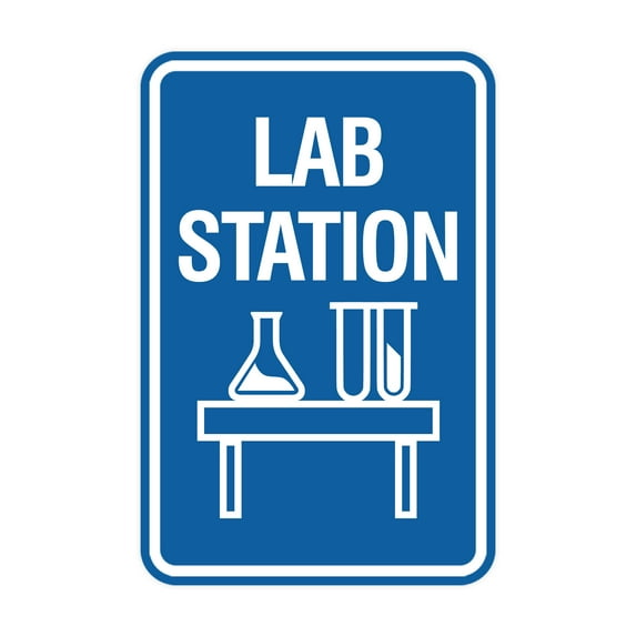 Signs ByLITA Portrait Round Lab Station Sign (Blue) - Small