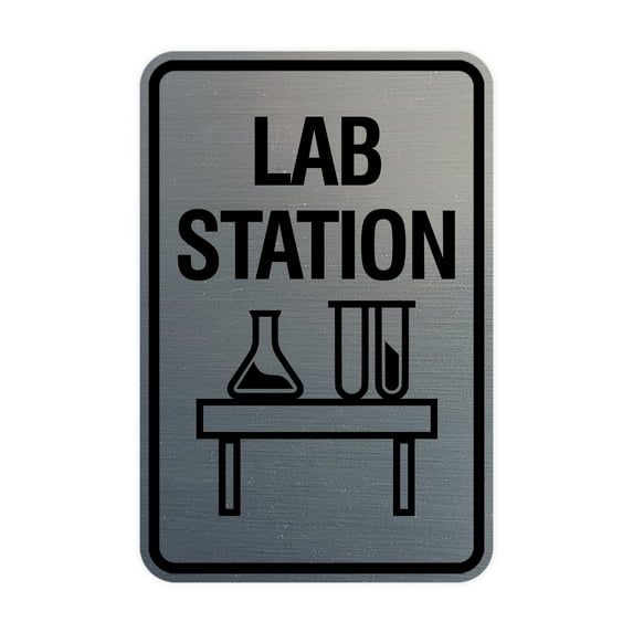 Signs ByLITA Portrait Round Lab Station Sign (Brushed Silver) - Large