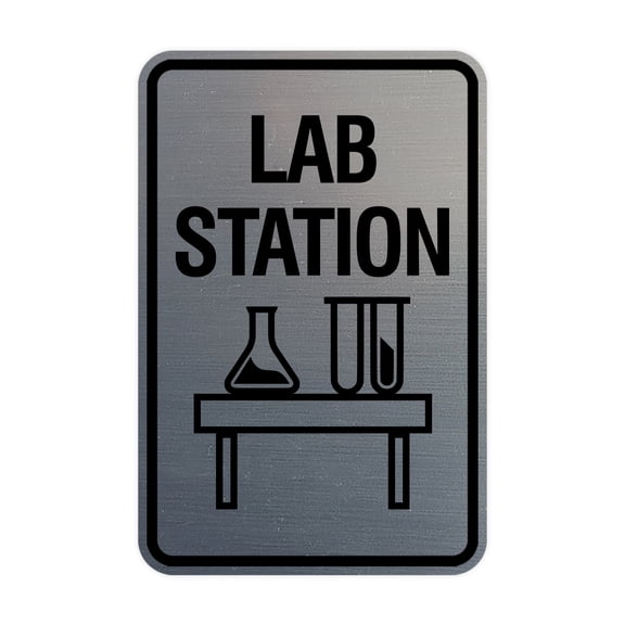 Signs ByLITA Portrait Round Lab Station Sign (Brushed Silver) - Small