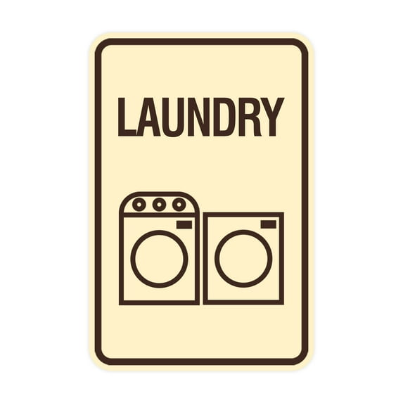 Signs ByLITA Portrait Round Laundry Sign (Ivory/Dark Brown) - Small
