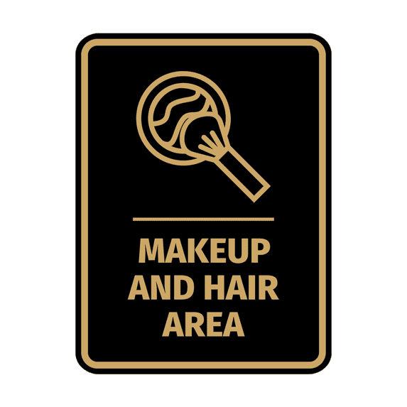 Signs ByLITA Portrait Round Makeup And Hair Area Door or Wall Sign Easy Installation | Directing Artists & Co-Workers | Music | Concert | Festivals Sign (Black /Gold) - Small