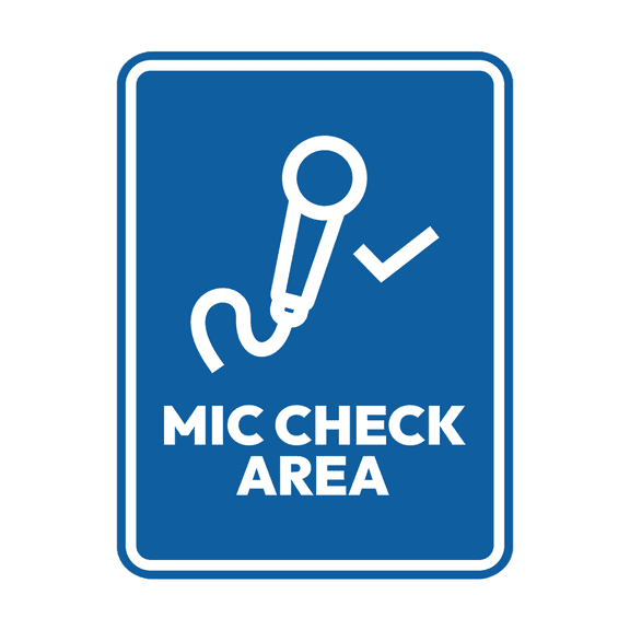 Signs ByLITA Portrait Round Mic Check Area Door or Wall Sign Easy Installation | Directing Artists & Co-Workers | Music | Concert | Festivals Sign (Blue) - Medium
