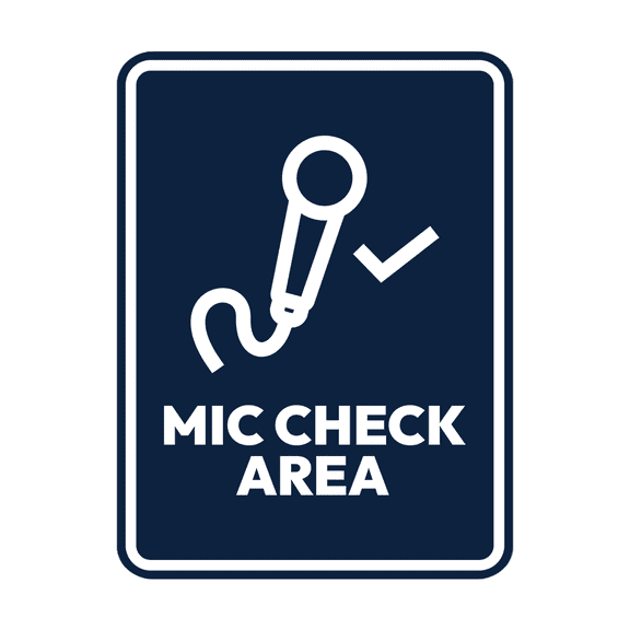 Signs ByLITA Portrait Round Mic Check Area Door or Wall Sign Easy Installation | Directing Artists & Co-Workers | Music | Concert | Festivals Sign (Navy Blue / White) - Small