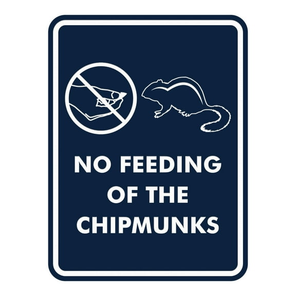 Signs ByLITA Portrait Round No Feeding of the Chipmunks ABS Plastic | Laser Engraved | Easy Installation | Elegant Design Sign (Navy Blue / White) - Large