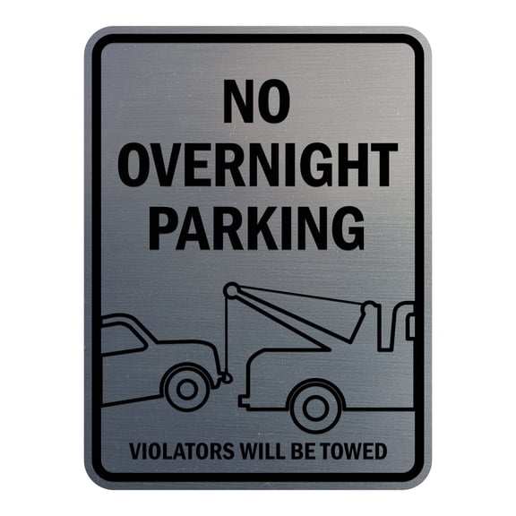 Signs ByLITA Portrait Round No Overnight Parking Violators Will Be Towed ABS Plastic | Laser Engraved | Easy Installation | Elegant Design Sign (Brushed Silver) - Small