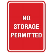 Signs ByLITA Portrait Round No Storage Permitted Sign - Laser-Engraved Lettering | Durable ABS Plastic | Vibrant Colors | Powerful Foam Tape (Red) - Large