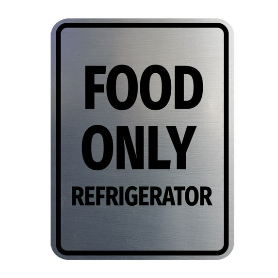 Signs ByLITA Portrait Round Notice: Food Only Refrigerator Door or Wall Sign Durable ABS Plastic | Laser Engraved | Easy Installation | Kitchen | Hygiene Sign (Brushed Silver) - Large