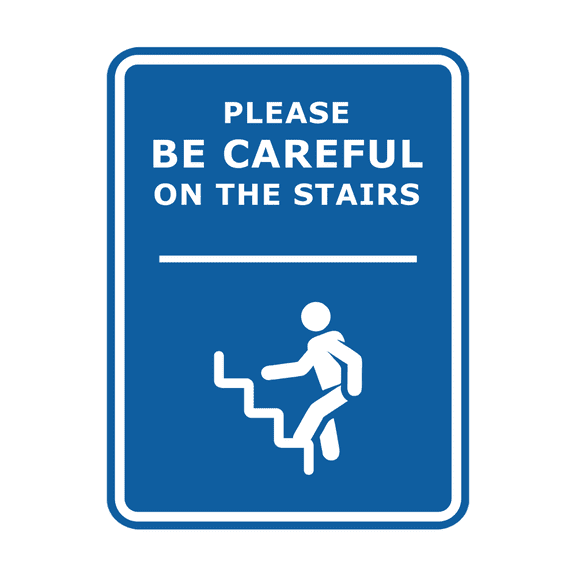 Signs ByLITA Portrait Round Please Be Careful On The Stairs ABS Plastic | Laser Engraved | Easy Installation | Elegant Design Sign (Blue) - Small