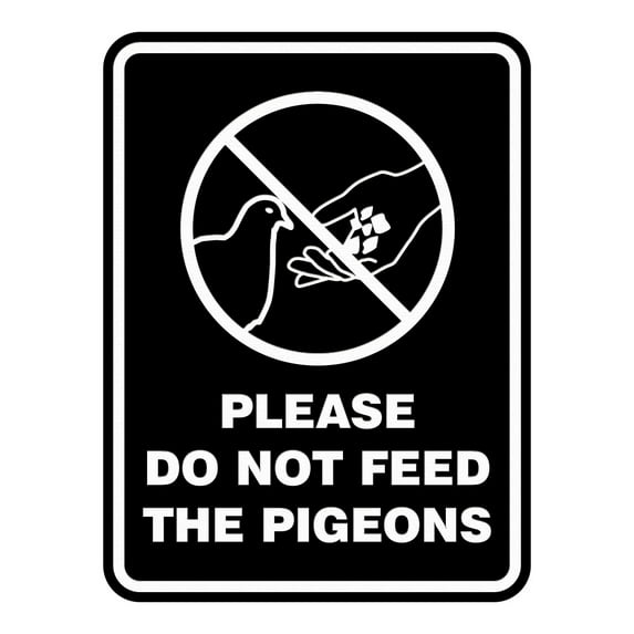 Signs ByLITA Portrait Round Please Do Not Feed the Pigeons ABS Plastic | Laser Engraved | Easy Installation | Elegant Design Sign (Black) - Large