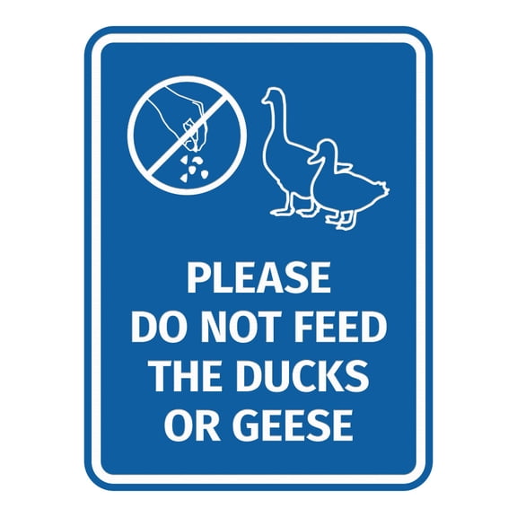Signs ByLITA Portrait Round Please Do Not Feed The Ducks Or Geese ABS Plastic | Laser Engraved | Easy Installation | Elegant Design Sign (Blue) - Small