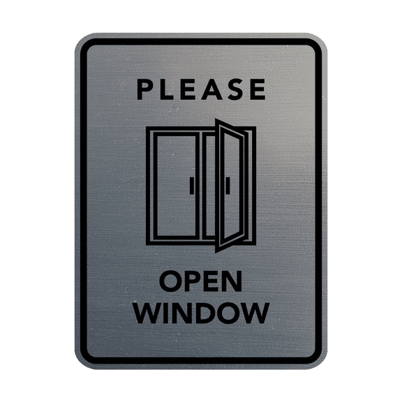 Signs ByLITA Portrait Round Please Open Window ABS Plastic | Laser Engraved | Easy Installation | Elegant Design Sign (Brushed Silver) - Small