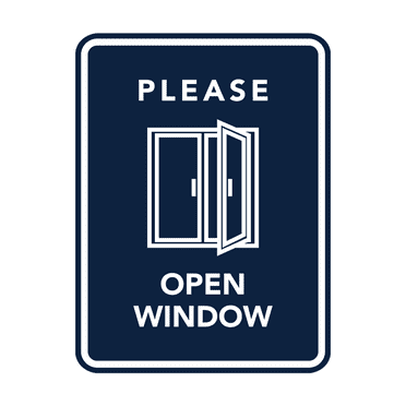 Signs ByLITA Portrait Round Please Open Window ABS Plastic | Laser Engraved | Easy Installation | Elegant Design Sign (Navy Blue / White) - Large