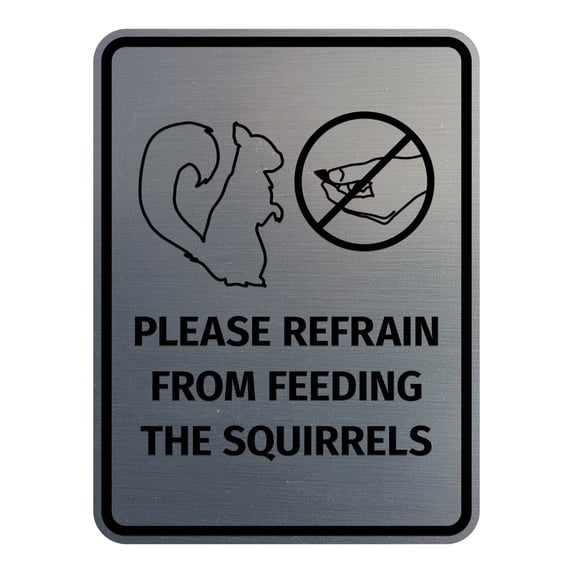 Signs ByLITA Portrait Round Please Refrain from Feeding the Squirrels ABS Plastic | Laser Engraved | Easy Installation | Elegant Design Sign (Brushed Silver) - Medium