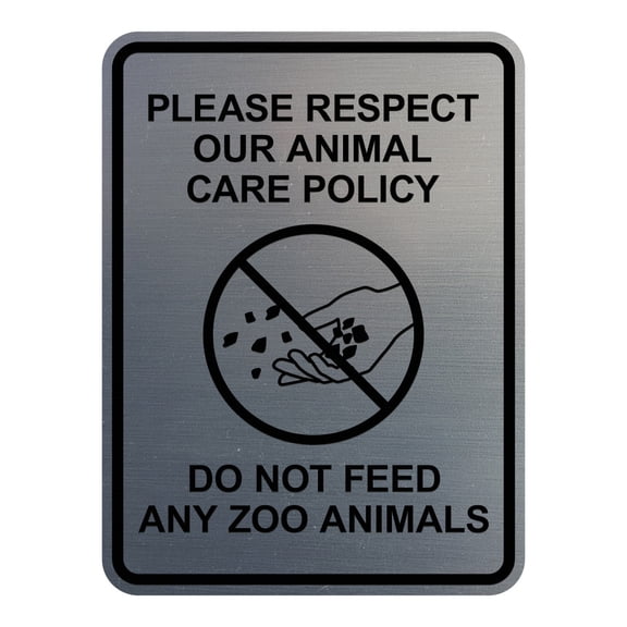 Signs ByLITA Portrait Round Please Respect Our Animal Care Policy - Do Not Feed Any Zoo Animals ABS Plastic | Laser Engraved | Easy Installation | Elegant Design Sign (Brushed Silver) - Large