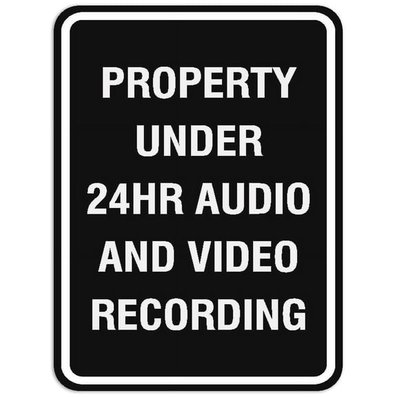 Signs ByLITA Portrait Round Property Under 24hr Audio and Video Recording Sign - Laser-Engraved Lettering | Durable ABS Plastic | Vibrant Colors | Powerful Foam Tape (Black) - Small