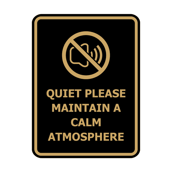 Signs ByLITA Portrait Round Quiet Please Maintain a Calm Atmosphere Door or Wall Sign Easy Installation | Directing Artists & Co-Workers | Music | Concert | Festivals Sign (Black /Gold) - Small