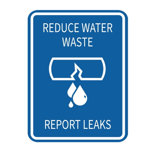 Signs ByLITA Portrait Round Reduce Water Waste: Report Leaks Door or Wall Sign Durable ABS Plastic | Laser Engraved | Easy Installation | Kitchen | Hygiene Sign (Blue) - Large