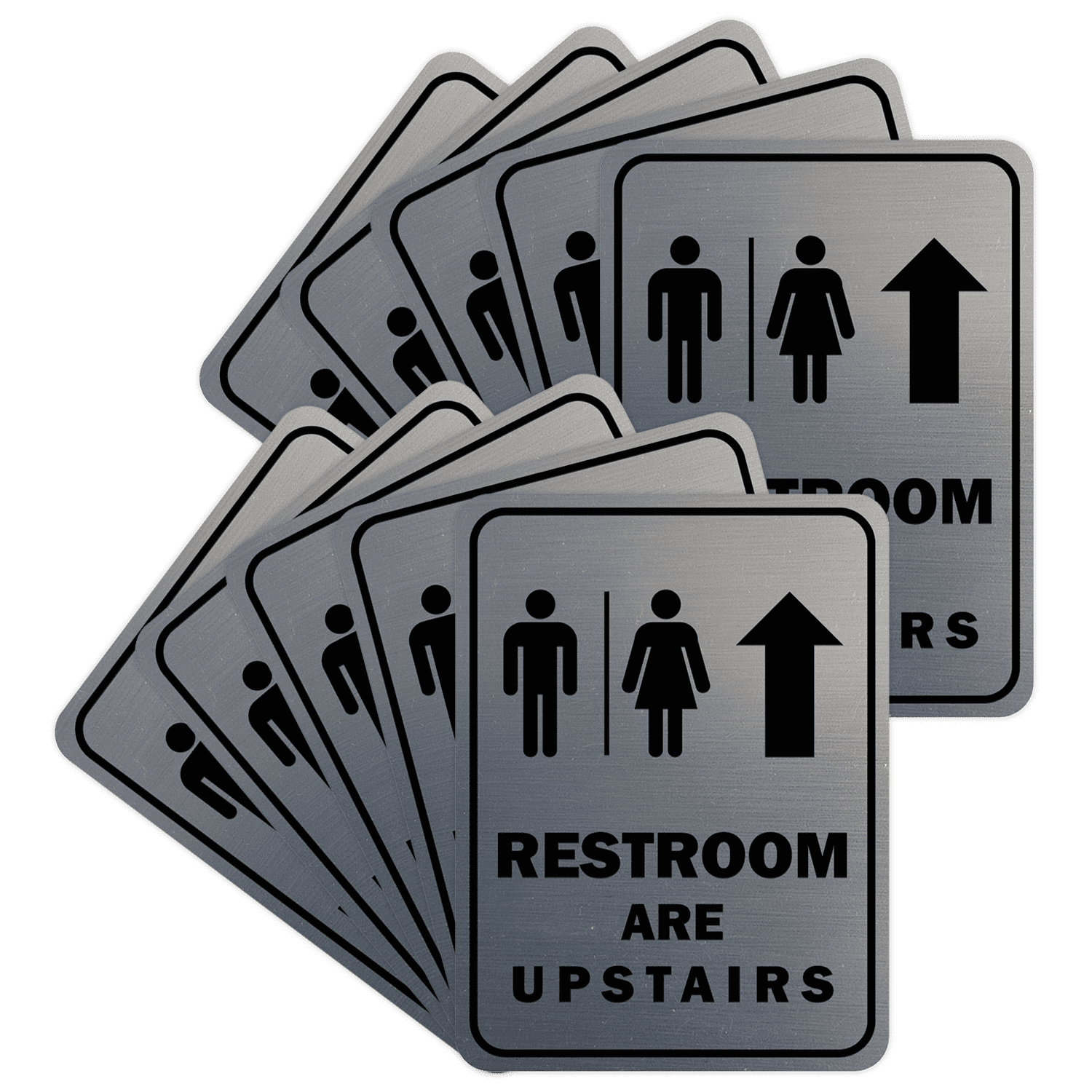 Signs ByLITA Portrait Round Restrooms Are Upstairs Sign (Brushed Silver ...