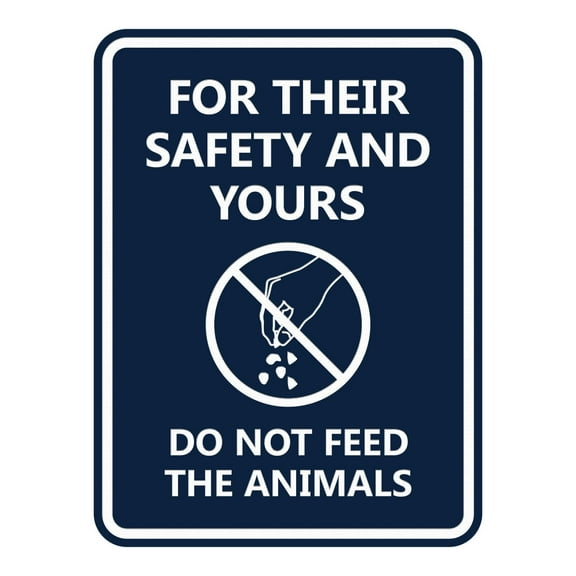 Signs ByLITA Portrait Round For Their Safety and Yours Do Not Feed The Animals ABS Plastic | Laser Engraved | Easy Installation | Elegant Design Sign (Navy Blue / White) - Small