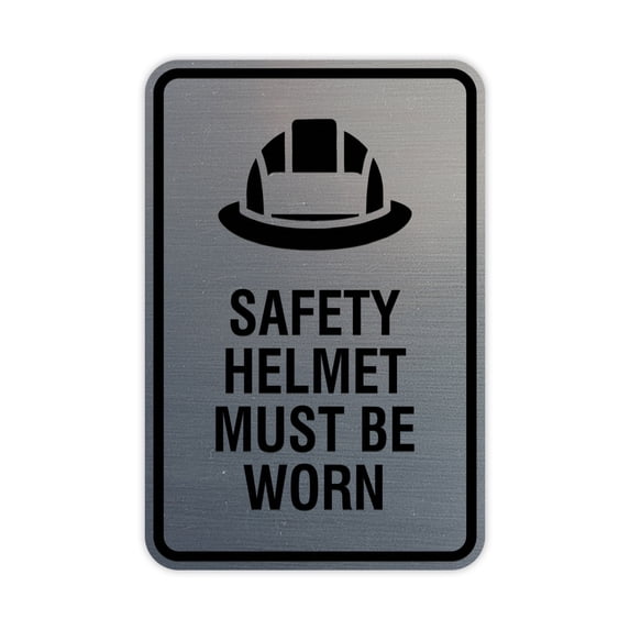 Signs ByLITA Portrait Round Safety helmet must be worn Sign (Brushed Silver) - Small