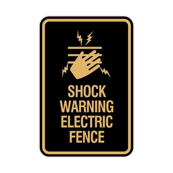 Signs ByLITA Portrait Round Shock Warning Electric Fence Sign (Black /Gold) - Small