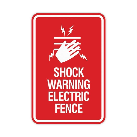 Signs ByLITA Portrait Round Shock Warning Electric Fence Sign (Red) - Medium