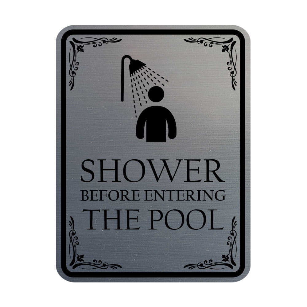 Signs ByLITA Portrait Round Shower Before Entering the Pool Door or