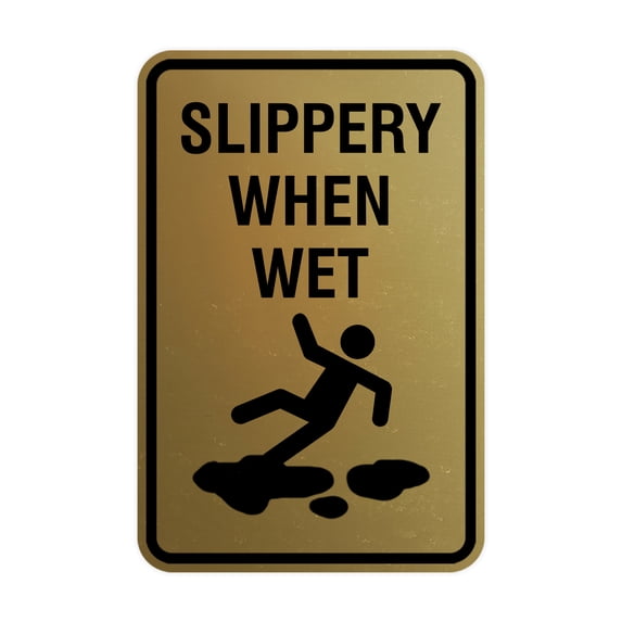 Signs ByLITA Portrait Round Slippery When Wet Sign (Brushed Gold) - Large