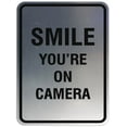 thumbnail image 1 of Signs ByLITA Portrait Round Smile you're on camera Sign - Laser-Engraved Lettering | Durable ABS Plastic | Vibrant Colors | Powerful Foam Tape (Brushed Silver) - Small, 1 of 2