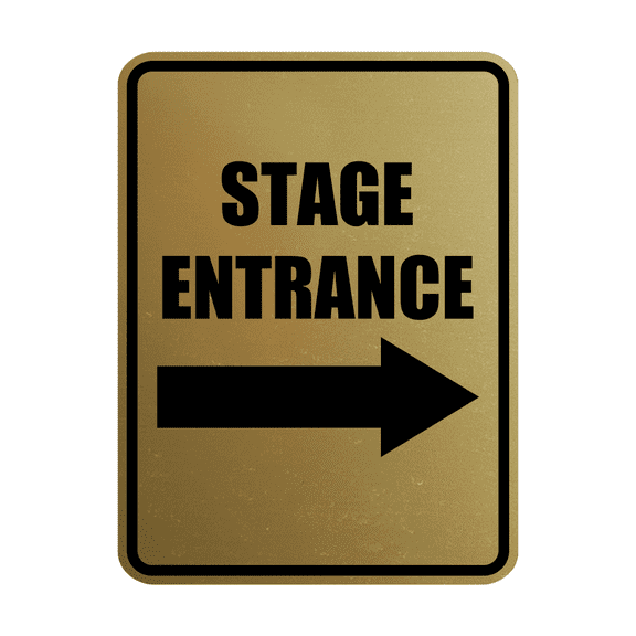 Signs ByLITA Portrait Round Stage Entrance Right Arrow Door or Wall Sign Easy Installation | Directing Artists & Co-Workers | Music | Concert | Festivals Sign (Brushed Gold) - Medium
