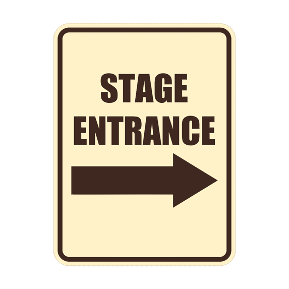 Signs ByLITA Portrait Round Stage Entrance Right Arrow Door or Wall Sign Easy Installation | Directing Artists & Co-Workers | Music | Concert | Festivals Sign (Ivory/Dark Brown) - Medium