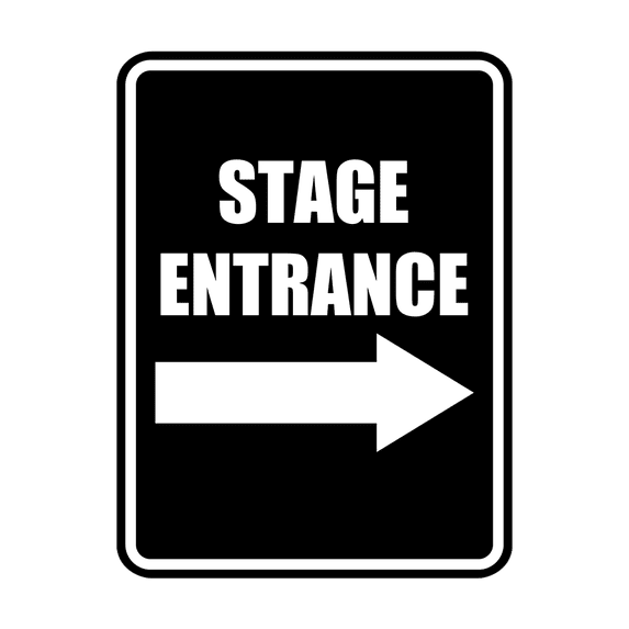 Signs ByLITA Portrait Round Stage Entrance Right Arrow Door or Wall Sign Easy Installation | Directing Artists & Co-Workers | Music | Concert | Festivals Sign (Black) - Large