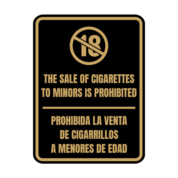 Signs ByLITA Portrait Round The Sale Of Cigarettes To Minors Is Prohibited Door or Wall Sign | Spanish Bilingual Business And Office Signs (Black Gold) - Large