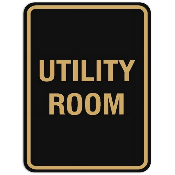 Signs ByLITA Portrait Round Utility room Sign - Laser-Engraved Lettering | Durable ABS Plastic | Vibrant Colors | Powerful Foam Tape (Black /Gold) - Small