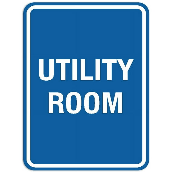Signs ByLITA Portrait Round Utility room Sign - Laser-Engraved Lettering | Durable ABS Plastic | Vibrant Colors | Powerful Foam Tape (Blue) - Small