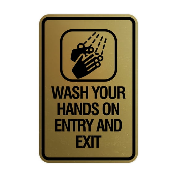 Signs ByLITA Portrait Round Wash your hands on entry and exit Sign (Brushed Gold) - Small