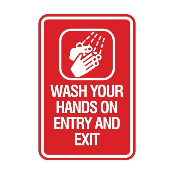 Signs ByLITA Portrait Round Wash your hands on entry and exit Sign (Red) - Large