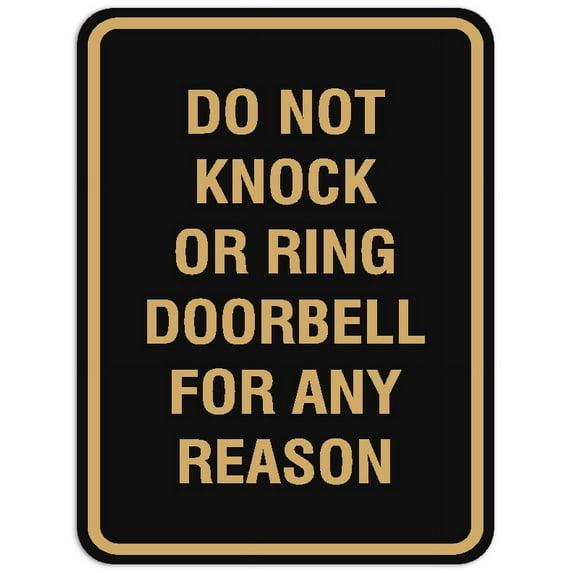 Signs ByLITA Portrait Round Do not knock or ring doorbell Sign - Laser-Engraved Lettering | Durable ABS Plastic | Vibrant Colors | Powerful Foam Tape (Black /Gold) - Small