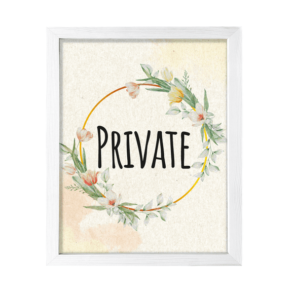 Signs ByLITA Private, Floral 11 x 14 White FRAMED Print Short Term Rentals Guest Signage Hospitality Wall Art