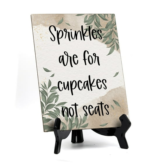 Signs ByLITA Sprinkles Are For Cupcakes Not Seats Table Sign with Green Leaves Design (6 x 8")