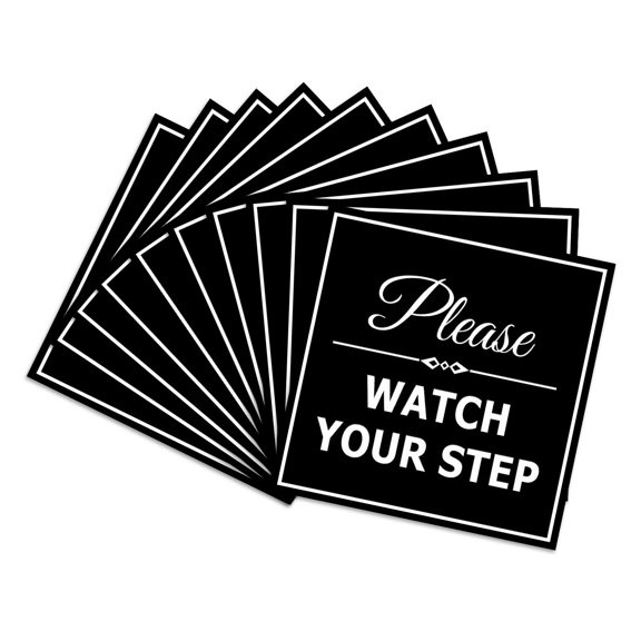 Signs ByLITA Square Classy Please Watch Your Step Sign | Safety Sign with Easy Installation (Black) - Small 10 Pack