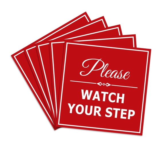 Signs ByLITA Square Classy Please Watch Your Step Sign | Safety Sign with Easy Installation (Red) - Small 5 Pack