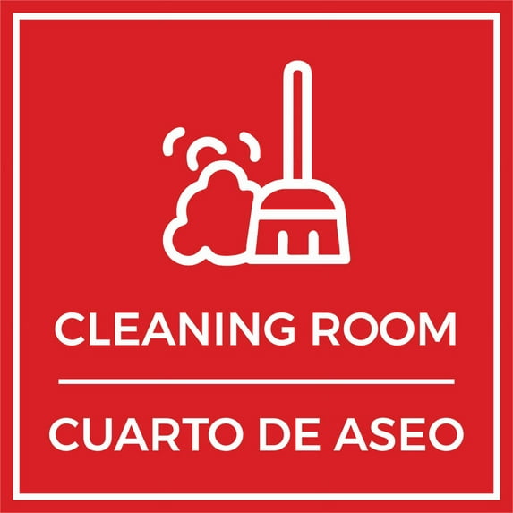 Signs ByLITA Square Cleaning Room Door or Wall Sign | Spanish Bilingual Business And Office Signs (Red) - Large