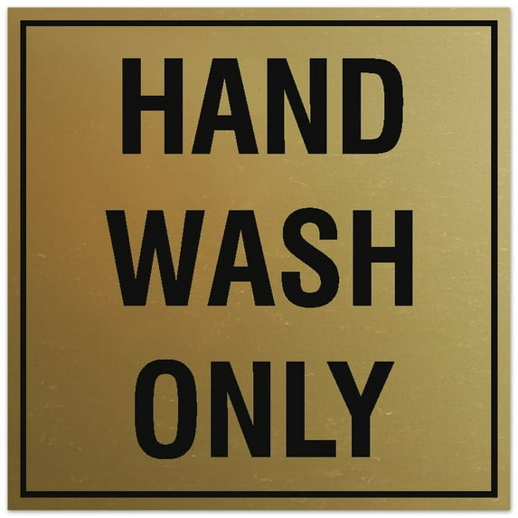 Signs ByLITA Square Hand Wash Only Sign - Easy Installation | Durable Material (Brushed Gold) - Large