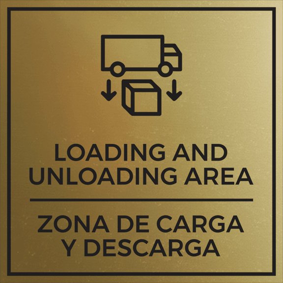 Signs ByLITA Square Loading and Unloading Area Door or Wall Sign | Spanish Bilingual Warehouse Signs (Brushed Gold) - Small