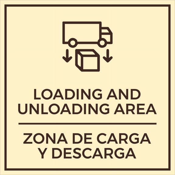 Signs ByLITA Square Loading and Unloading Area Door or Wall Sign | Spanish Bilingual Warehouse Signs (Ivory/Dark Brown) - Small