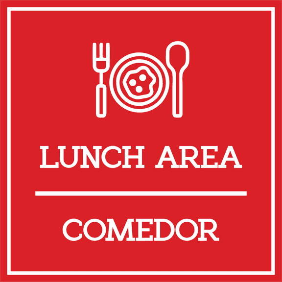 Signs ByLITA Square Lunch Area Door or Wall Sign | Spanish Bilingual Business And Office Signs (Red) - Large